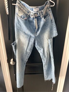 pistola light blue distressed straight leg jeans